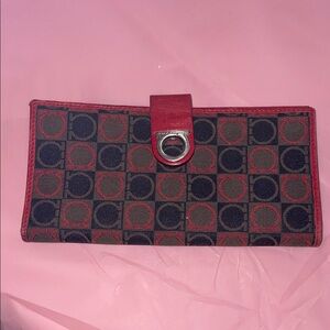 Salvatore Ferragamo Leather Red On black brown Logo Print Bifold Wallet